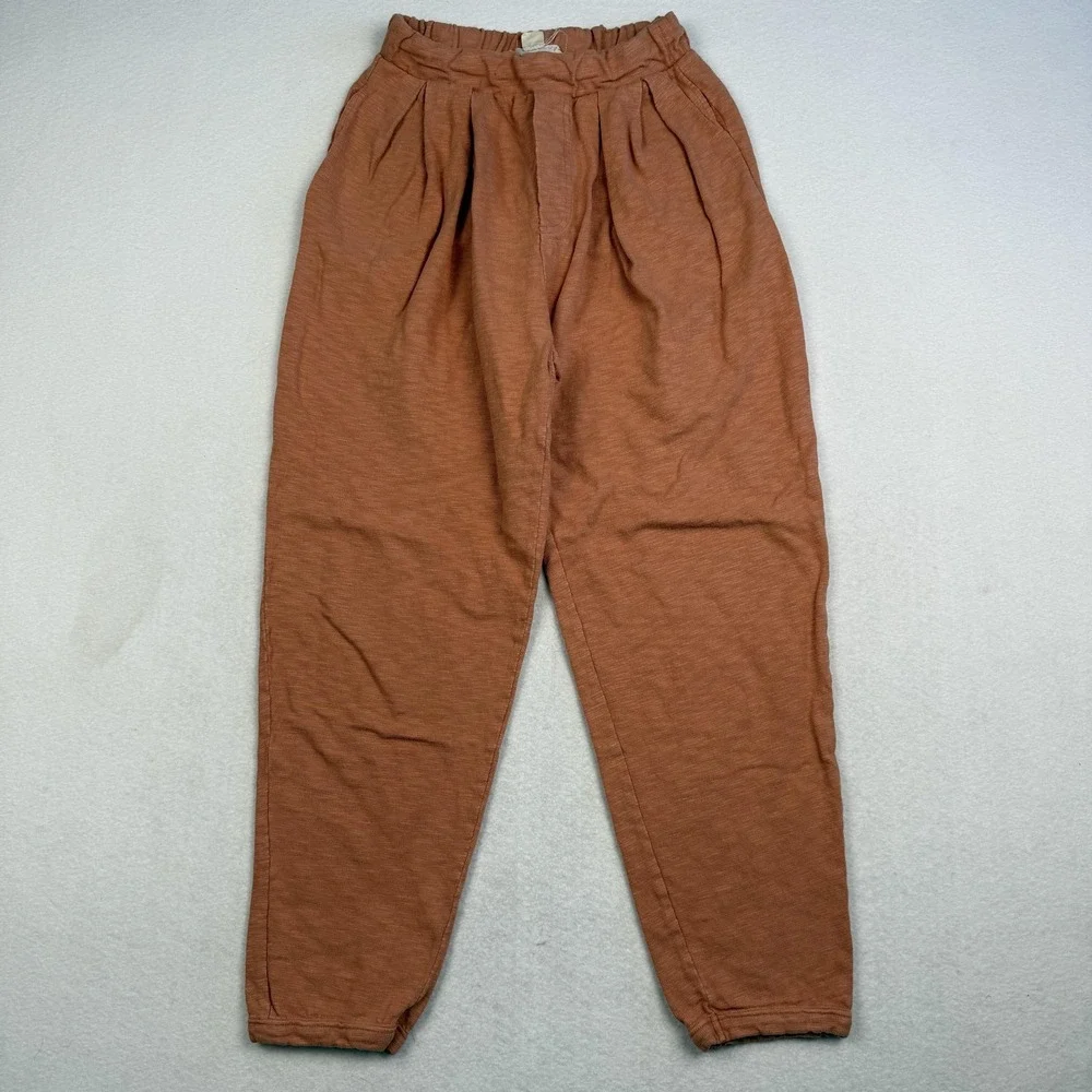 Free People FP Beach Pants Womens XS Orange Paperbag Waist Tapered Lounge Cotton